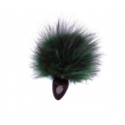 Чёрная анальная пробка с зелёным заячьим хвостом