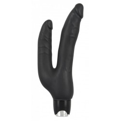 Чёрный анально-вагинальный вибромассажёр-реалистик Backdoor Lovers Double - 24,5 см.