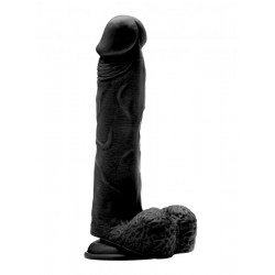 Чёрный фаллоимитатор Realistic Cock 9 With Scrotum - 23,5 см.