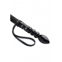 Чёрный кожаный флоггер с лакированной ручкой - 61 см.