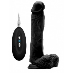 Чёрный вибратор-реалистик Vibrating Realistic Cock 9 With Scrotum - 23,5 см.