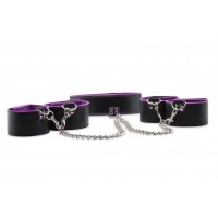 Чёрно-фиолетовый двусторонний комплект для бандажа Reversible Collar / Wrist / Ankle Cuffs