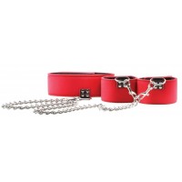 Чёрно-красный двусторонний ошейник с наручниками Reversible Collar and Wrist Cuffs