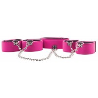 Чёрно-розовый двусторонний комплект для бандажа Reversible Collar / Wrist / Ankle Cuffs