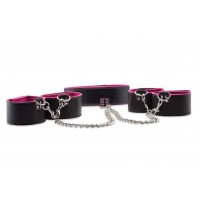 Чёрно-розовый двусторонний комплект для бандажа Reversible Collar / Wrist / Ankle Cuffs