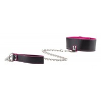 Чёрно-розовый двусторонний ошейник с поводком Reversible Collar with Leash