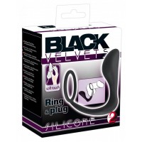 Чёрное эрекционное кольцо с анальной пробкой Black Velvets Ring Plug