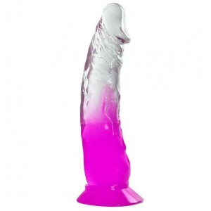 Фиолетовый фаллоимитатор без мошонки с прозрачным стволом и присоской - 15 см.