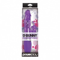 Фиолетовый вибратор с вращением бусин и клиторальным зайчиком Power Play O-Bunny - 21,5 см.