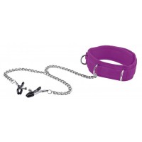 Фиолетовый воротник с зажимами для сосков Velcro Collar