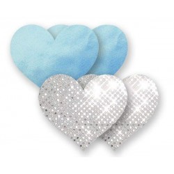 Комплект из 1 пары голубых пэстис-сердечек и 1 пары серебристых пэстис-сердечек с блёстками