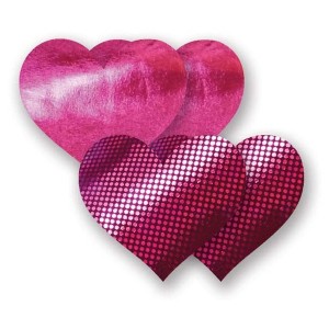 Комплект из 1 пары пурпурных пэстис-сердечек с блестками и 1 пары пурпурных пэстис-сердечек с гладкой поверхностью