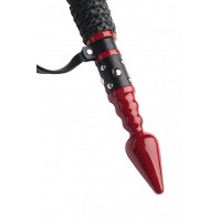 Кожаный флоггер с красной точеной ручкой - 60 см.