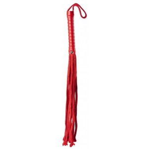 Красная веревочная плеть с ручкой из полиуретана Cotton String Flogger - 50 см.
