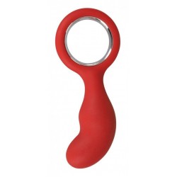 Красный анальный стимулятор с ручкой-кольцом - 13,5 см.